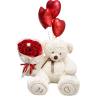 Букет из роз + огромный медведь 120 см и 3 шарика